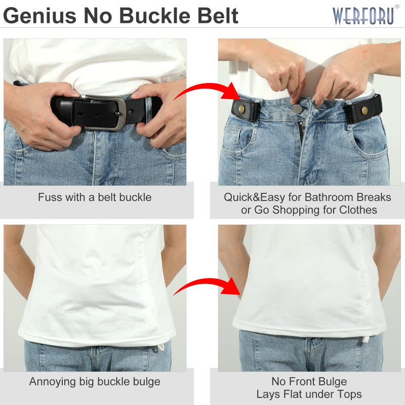 WERFORU 2 Pack No Buckle Show Belt for Men Buckle Free Stretch Belt for Jeans Pants 1.38 Inches Wide Father's Day Gift (H-2 Pack-black+coffee,Suit for pants size 30"-48") - Image 3